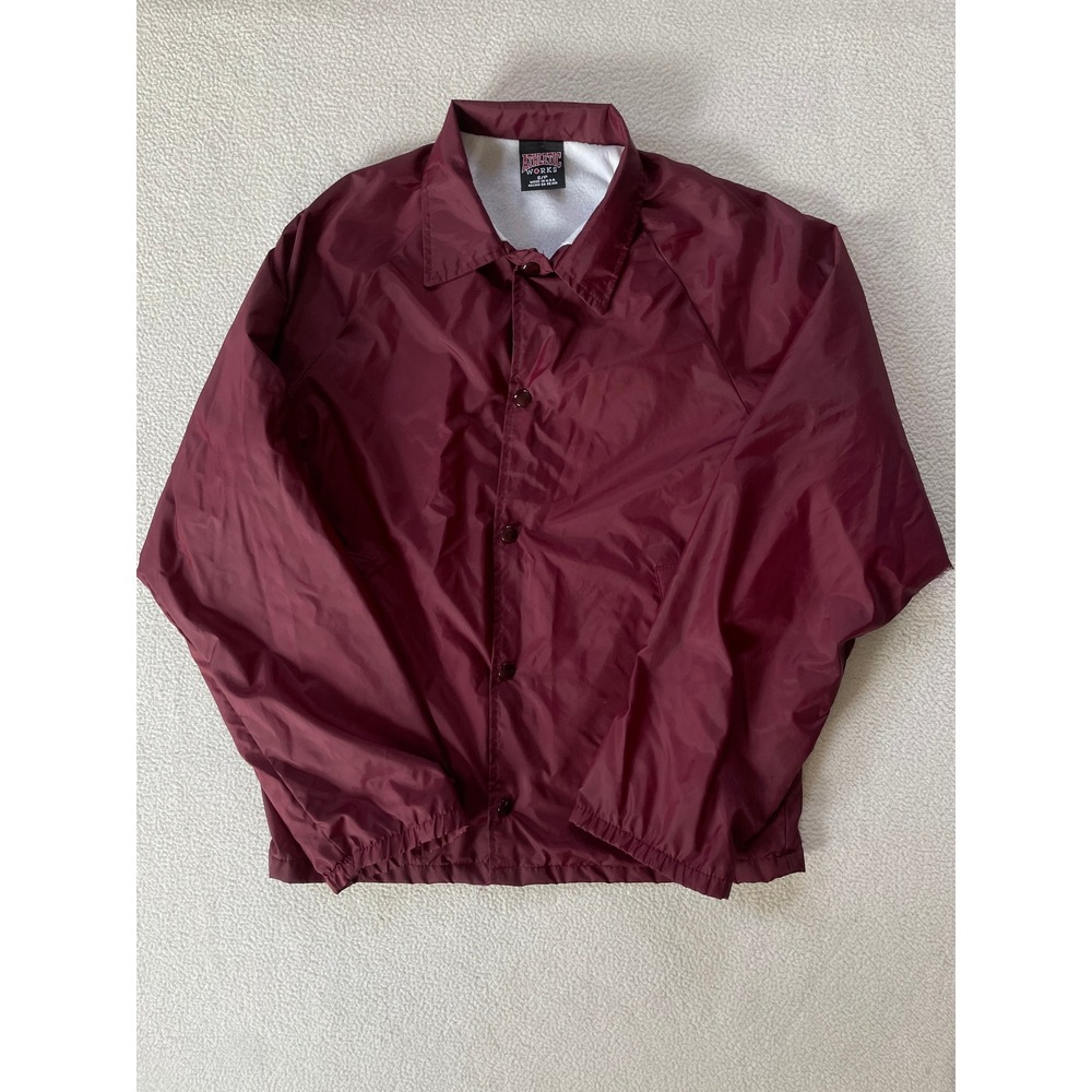 Athletic Works Mens Small Coaches Jacket Burgundy Maroon USA Windbreaker Hole